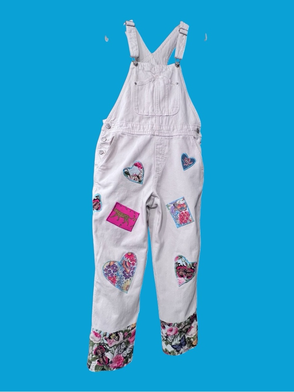 Aloha Refashioned Overalls | Butterfly, Cheetah Floral Patchwork | Sz Small